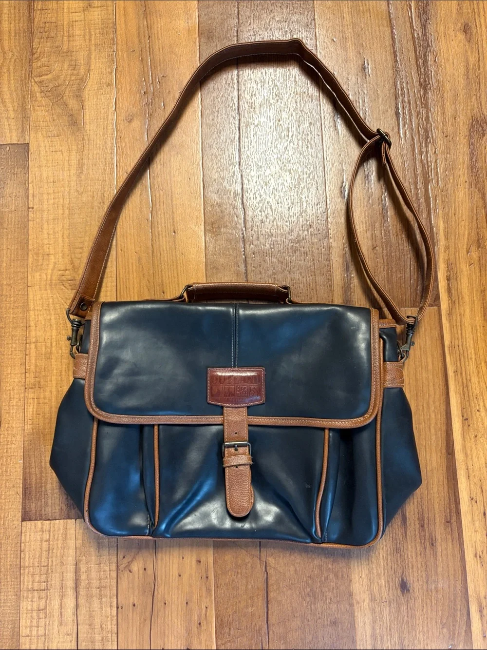 Overland Outfitters Vintage  Black Messenger Bag with Brown Leather Trim